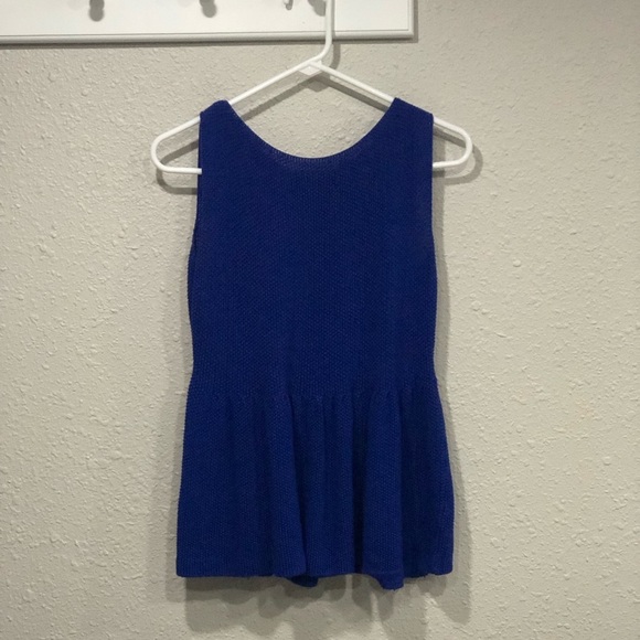 Zara Cobalt Knit Peplum Tank with Exposed Back Functional Gold Zipper Detail - Picture 1 of 5